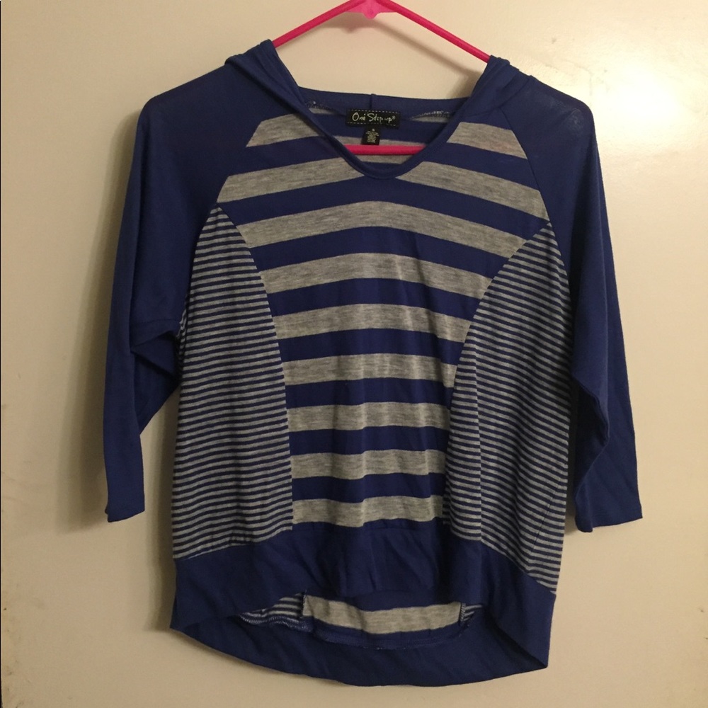 Blue and Grey Blouse with Hoodie (S)